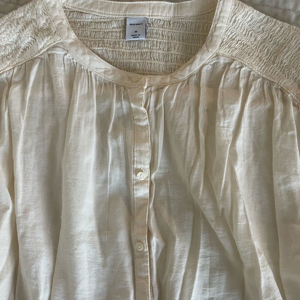 WOMENS OLD NAVY LINEN LOOK ECRU/CREAM COLORED BUTTON BLOUSE SIZE MED NWT - Picture 6 of 10